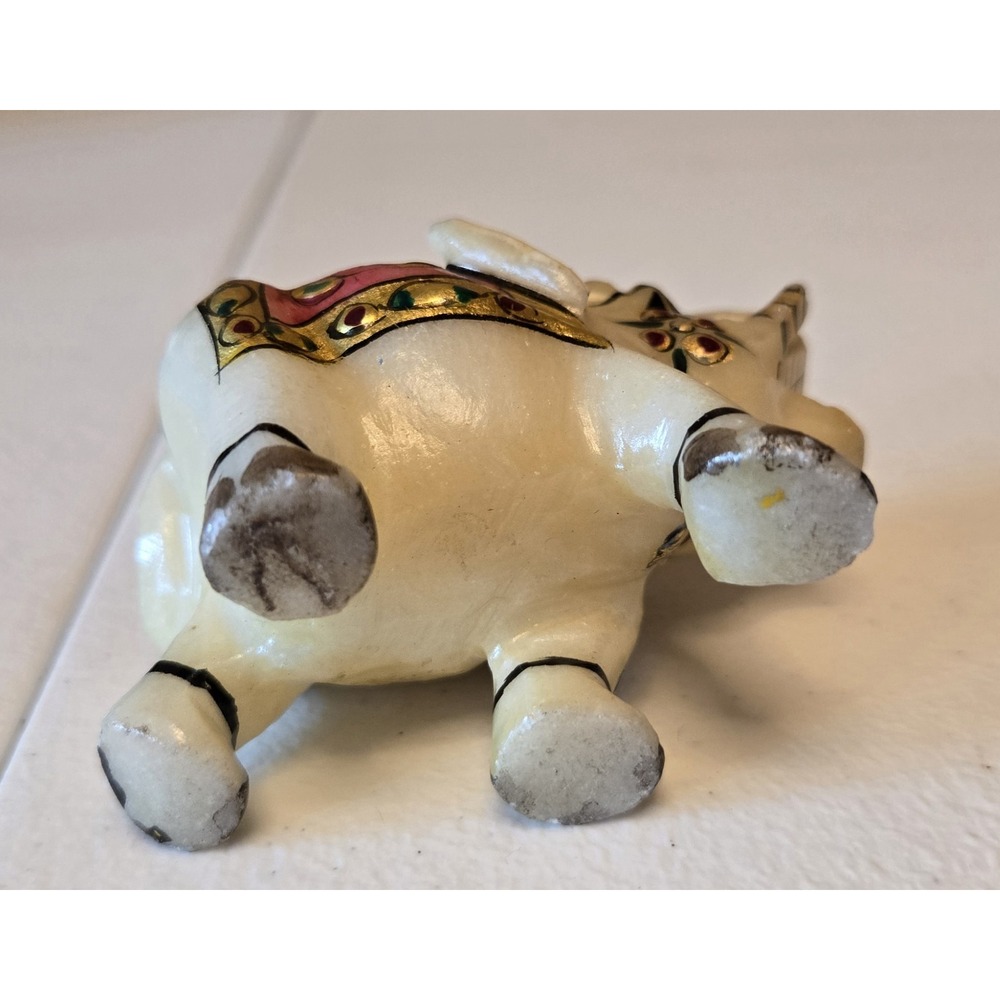 Marble Elephant Figurine Hand Painted Carved Indian Art‎ Trunk Up Pink Gold - Picture 5 of 7